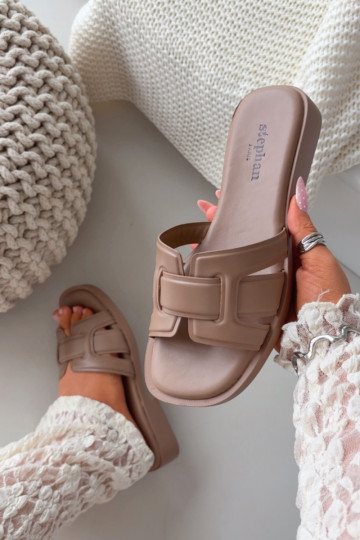 Moteriškos šlepetės su plačiais kulniukais smėlio spalvos Lorania 2