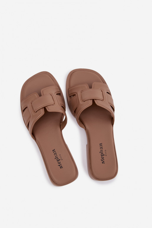 Moteriškos šlepetės su plačiais kulniukais smėlio spalvos Lorania