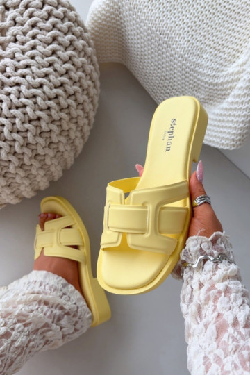 Moteriškos šlepetės su plačiais kulniukais geltonos spalvos Lorania