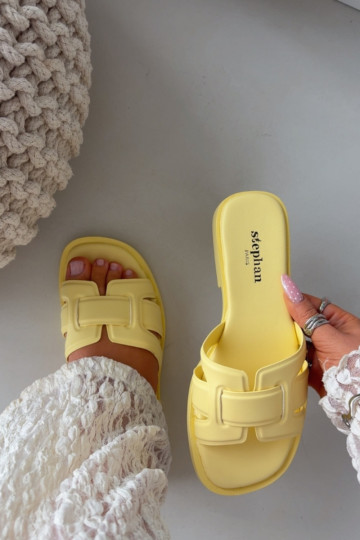 Moteriškos šlepetės su plačiais kulniukais geltonos spalvos Lorania 2