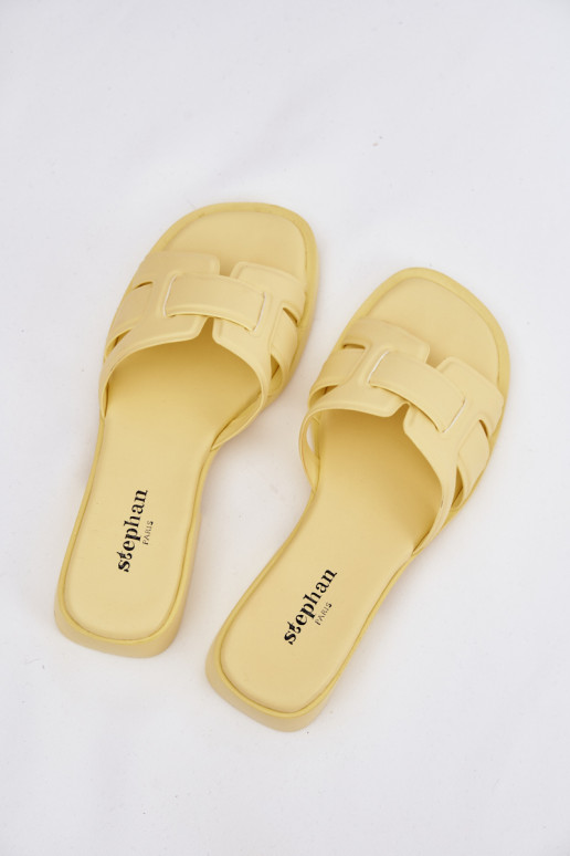 Moteriškos šlepetės su plačiais kulniukais geltonos spalvos Lorania