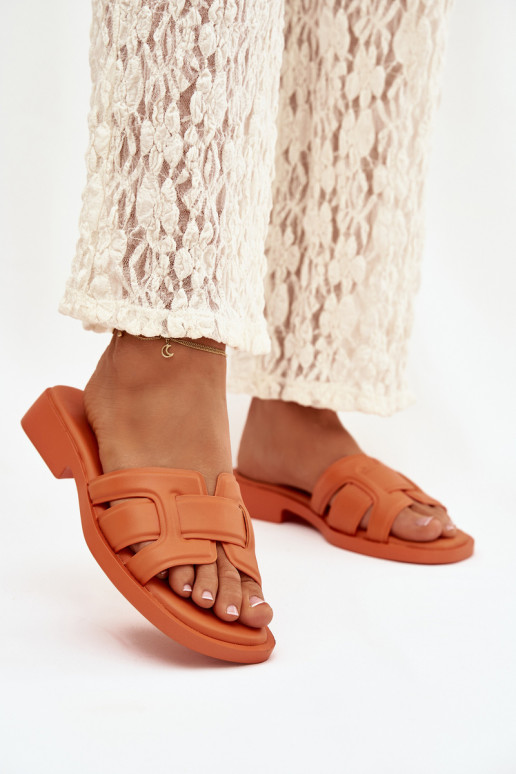 Moteriškos šlepetės su plačiais kulniukais oranžinės spalvos Lorania