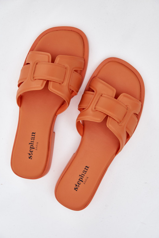 Moteriškos šlepetės su plačiais kulniukais oranžinės spalvos Lorania