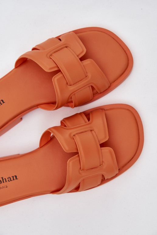 Moteriškos šlepetės su plačiais kulniukais oranžinės spalvos Lorania