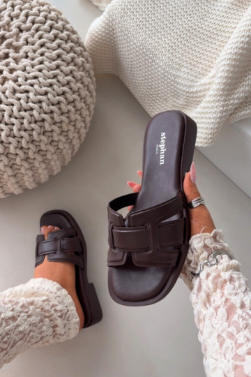 Moteriškos šlepetės su plačiais kulniukais CzekoladoĮe Lorania 2