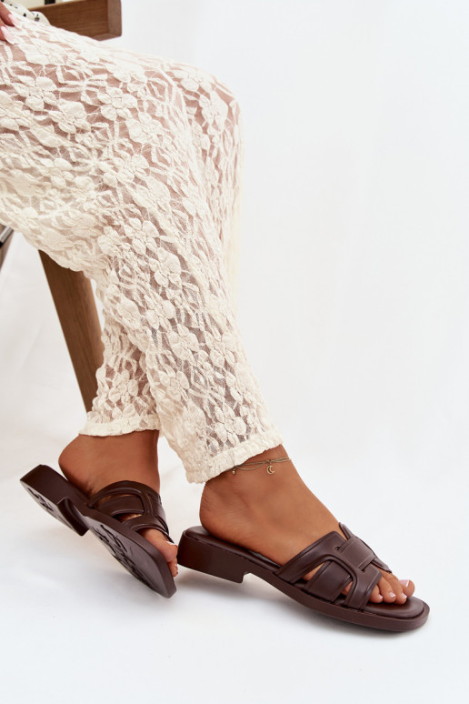 Moteriškos šlepetės su plačiais kulniukais CzekoladoĮe Lorania