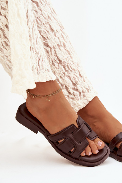 Moteriškos šlepetės su plačiais kulniukais CzekoladoĮe Lorania