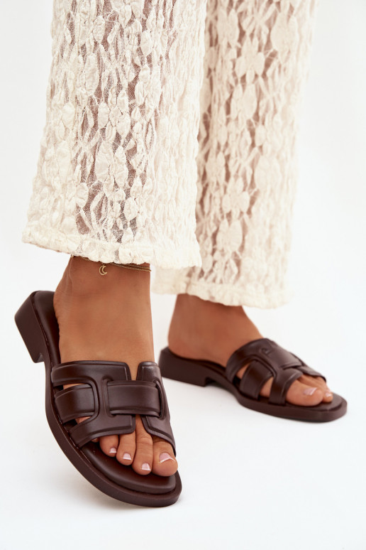 Moteriškos šlepetės su plačiais kulniukais CzekoladoĮe Lorania