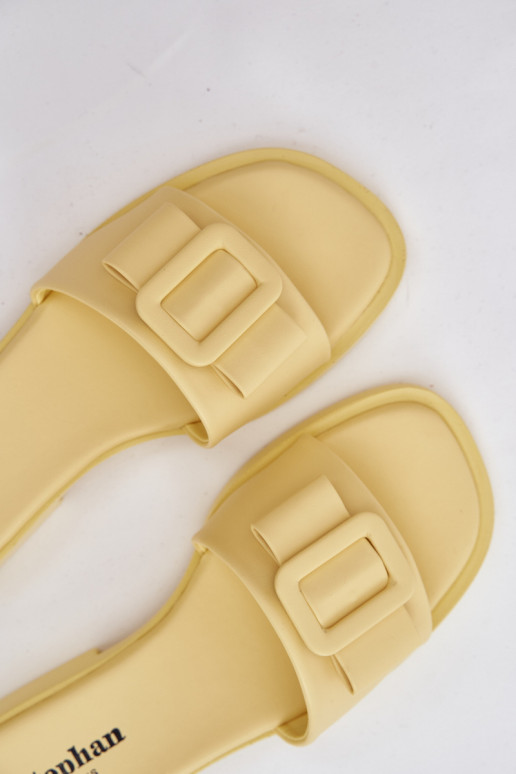 Moteriškos šlepetės su plačiais kulniukais su sagtimis geltonos spalvos Melivra