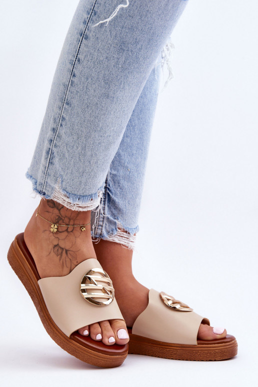 Moteriškas Šlepetės su ornamentais smėlio spalvos Secrets