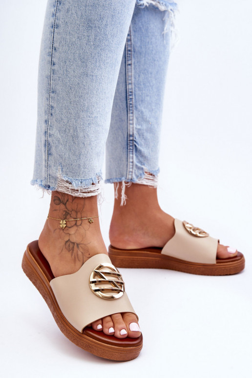 Moteriškas Šlepetės su ornamentais smėlio spalvos Secrets