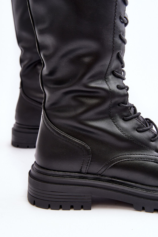 ilgaauliai batai kerziniai batai Moteriškas Blauzdos vidurys su raišteliais juodos spalvos Elavettsa