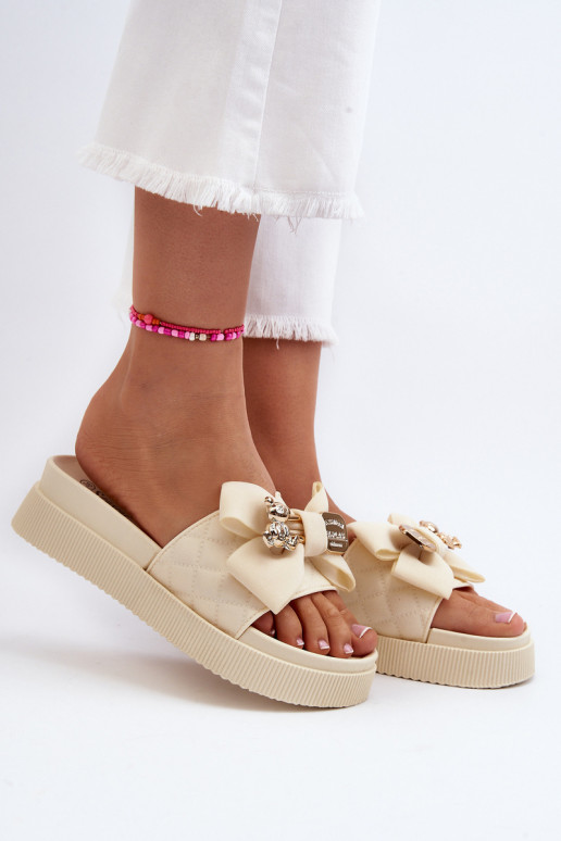 Moteriškas Šlepetės su kaspinais i Meškiukaim smėlio spalvos Katterina