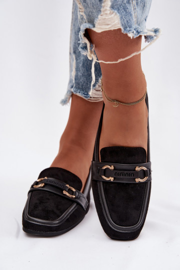 Mokasinai moteriški su puošniais elementais, juodos spalvos Evelora 2