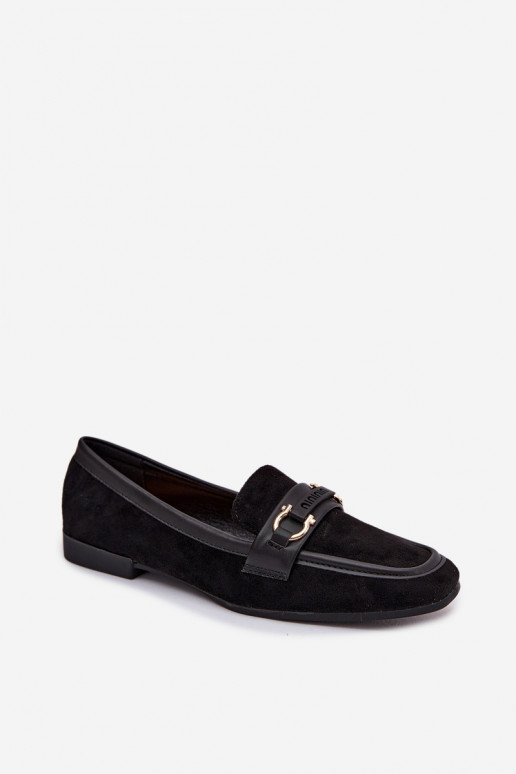 Mokasinai moteriški su puošniais elementais, juodos spalvos Evelora