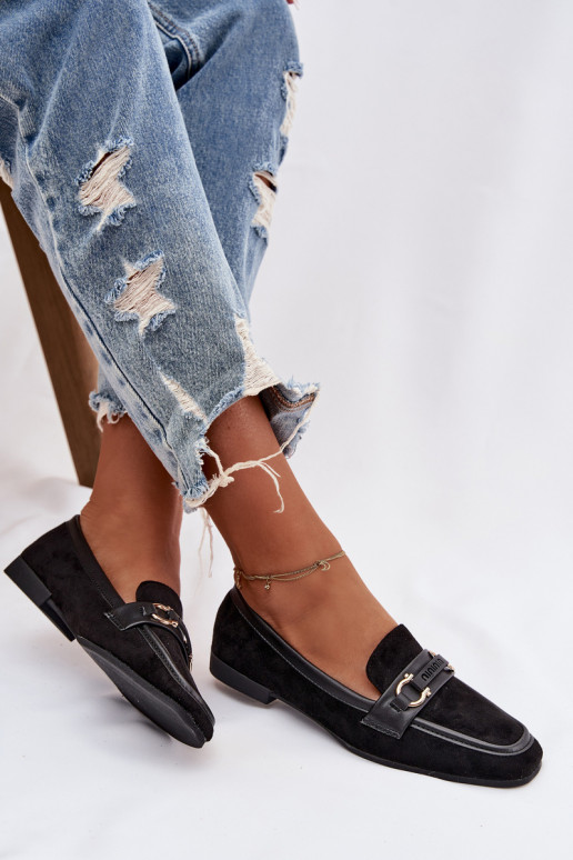 Mokasinai moteriški su puošniais elementais, juodos spalvos Evelora