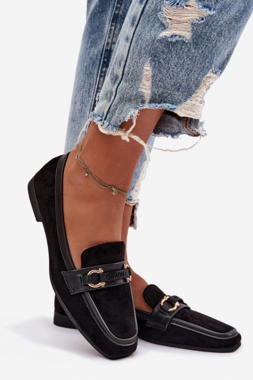 Mokasinai moteriški su puošniais elementais, juodos spalvos Evelora