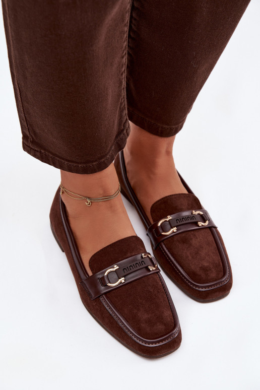 Mokasinai moteriški su puošniais elementais, šokoladinės spalvos Evelora