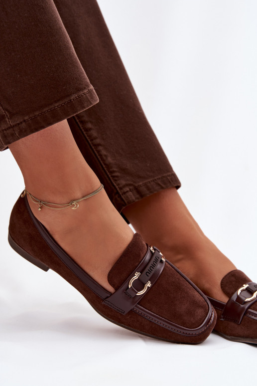Mokasinai moteriški su puošniais elementais, šokoladinės spalvos Evelora