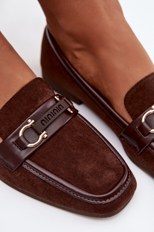 Mokasinai moteriški su puošniais elementais, šokoladinės spalvos Evelora