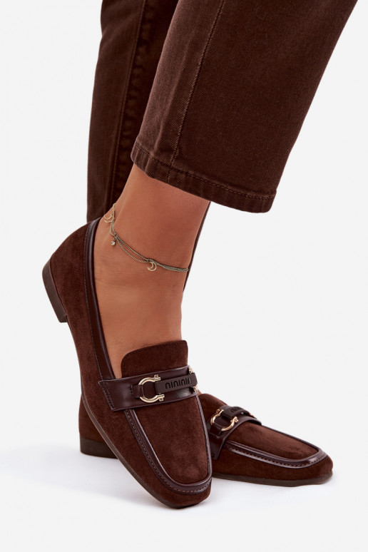 Mokasinai moteriški su puošniais elementais, šokoladinės spalvos Evelora