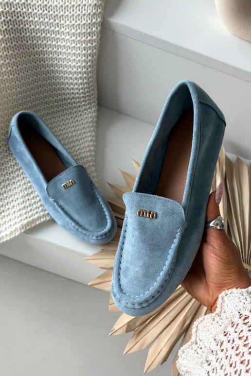 moteriški mokasinaisuTai turižam aukso spalvosm Detalem mėlynos spalvos Sarivelle