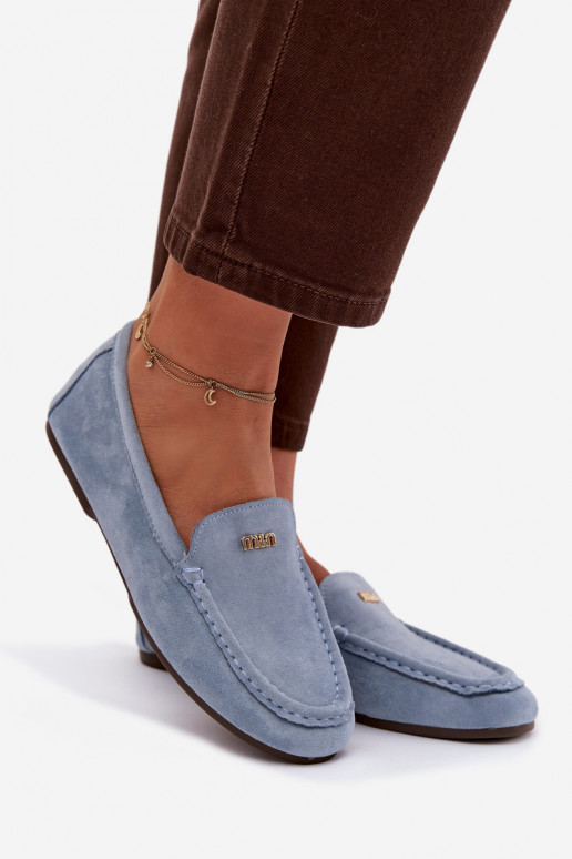 moteriški mokasinaisuTai turižam aukso spalvosm Detalem mėlynos spalvos Sarivelle