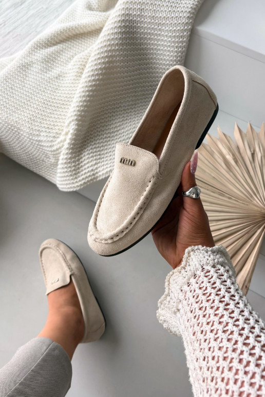 moteriški mokasinaisuTai turižam aukso spalvosm Detalem smėlio spalvos Sarivelle