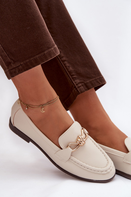 Mokasinai Moteriškas Su puošniais Detalem dramblio kaulo spalvos Rosynne