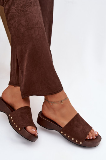 Moteriškos šlepetės Ze aukso spalvosmi Smeigės CzekoladoĮe Ferinna