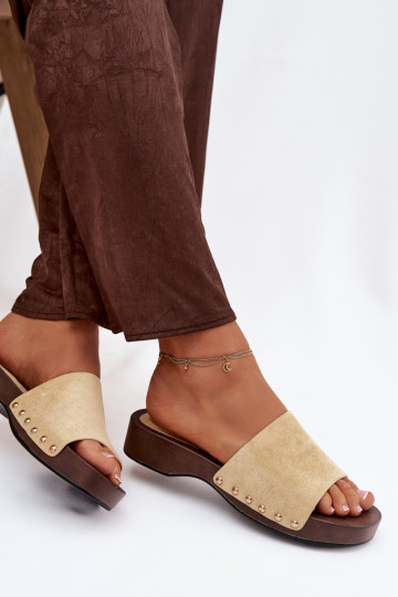 Moteriškos šlepetės Ze aukso spalvosmi Smeigės geltonos spalvos Ferinna