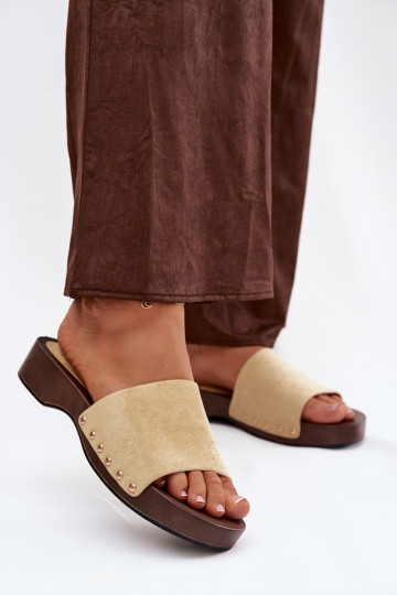 Moteriškos šlepetės Ze aukso spalvosmi Smeigės geltonos spalvos Ferinna 2