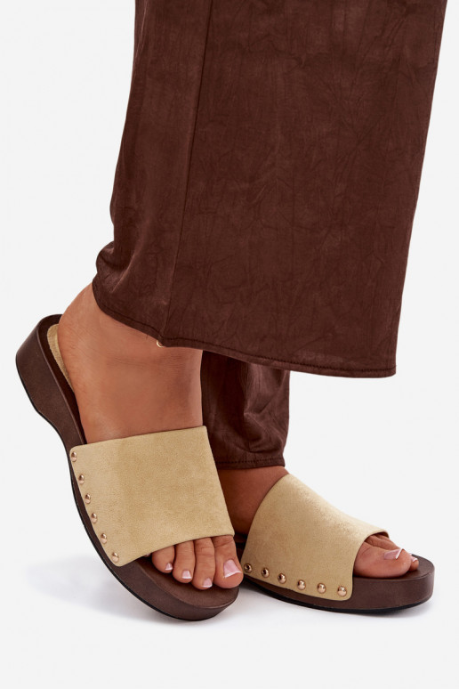 Moteriškos šlepetės Ze aukso spalvosmi Smeigės geltonos spalvos Ferinna