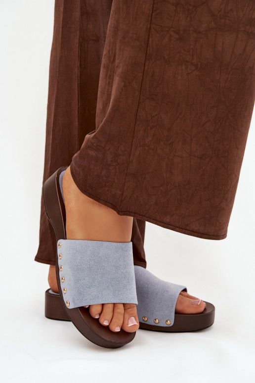 Moteriškos šlepetės Ze aukso spalvosmi Smeigės mėlynos spalvos Ferinna