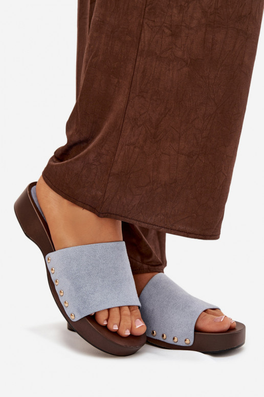 Moteriškos šlepetės Ze aukso spalvosmi Smeigės mėlynos spalvos Ferinna