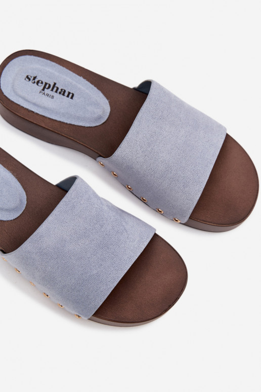 Moteriškos šlepetės Ze aukso spalvosmi Smeigės mėlynos spalvos Ferinna