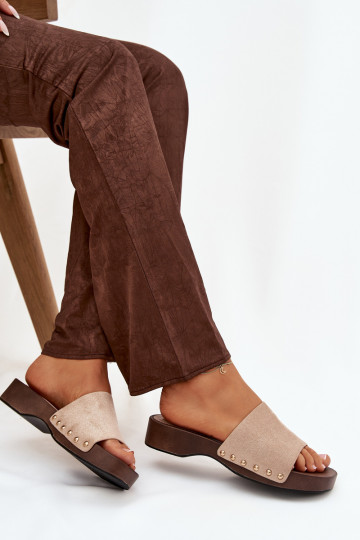 Moteriškos šlepetės Ze aukso spalvosmi Smeigės smėlio spalvos Ferinna