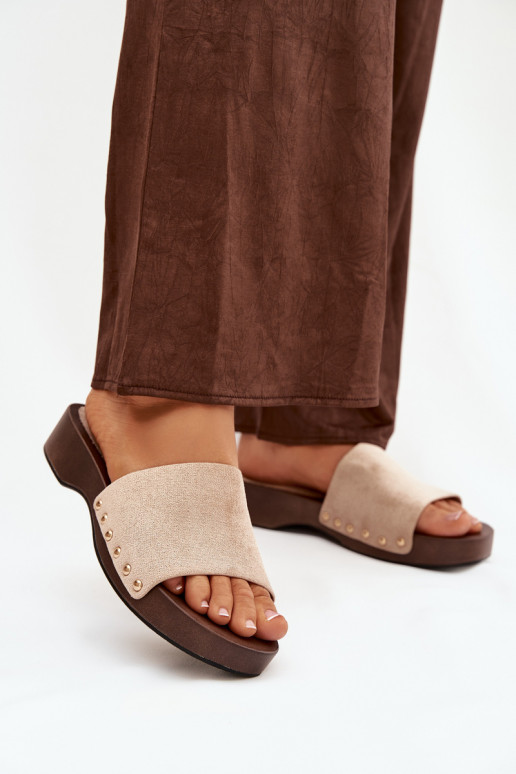 Moteriškos šlepetės Ze aukso spalvosmi Smeigės smėlio spalvos Ferinna