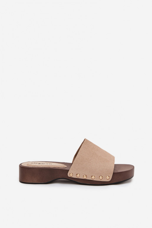 Moteriškos šlepetės Ze aukso spalvosmi Smeigės smėlio spalvos Ferinna