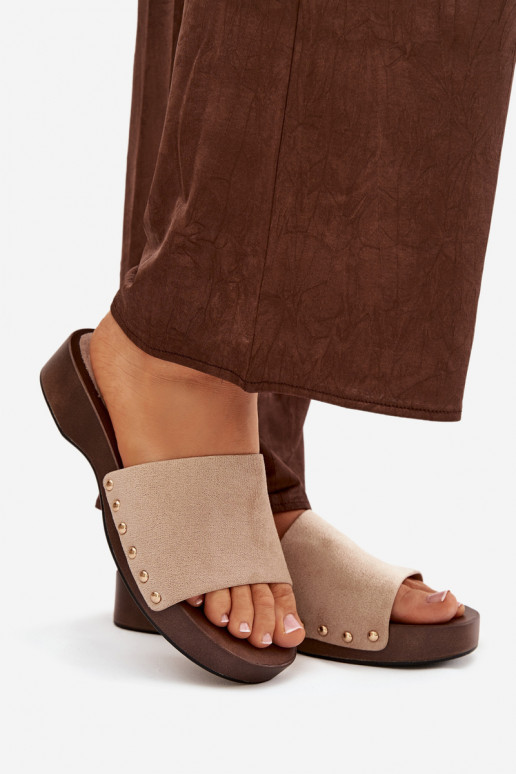 Moteriškos šlepetės Ze aukso spalvosmi Smeigės smėlio spalvos Ferinna