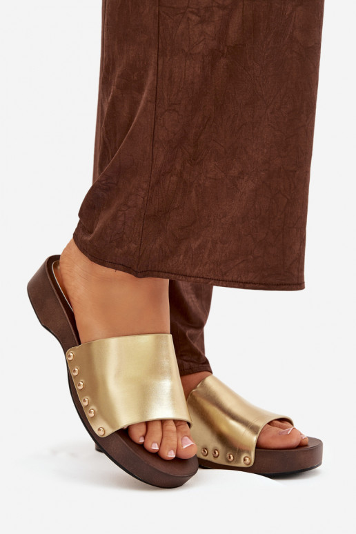 Moteriškos šlepetės su kniedėmis aukso spalvos Terissa