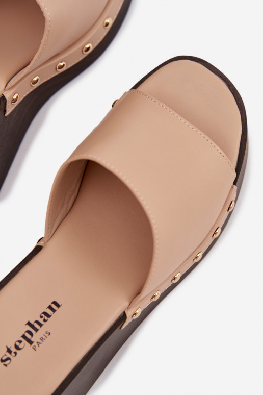 Moteriškos šlepetės Ant platformos Ze aukso spalvosmi Smeigės smėlio spalvos Arionne