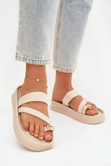  Moteriškos šlepetės su juostelėmis I aukso spalvosm Detalem dramblio kaulo spalvos Farielle