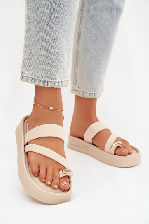  Moteriškos šlepetės su juostelėmis I aukso spalvosm Detalem dramblio kaulo spalvos Farielle