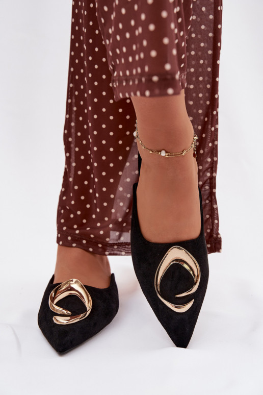 Moteriškos šlepetės Mule Su puošniais aukso spalvosm Detalem juodos spalvos Galvella