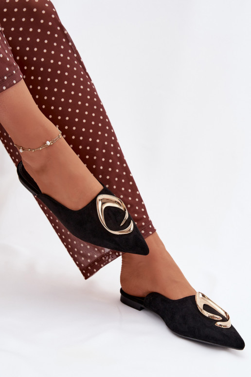 Moteriškos šlepetės Mule Su puošniais aukso spalvosm Detalem juodos spalvos Galvella