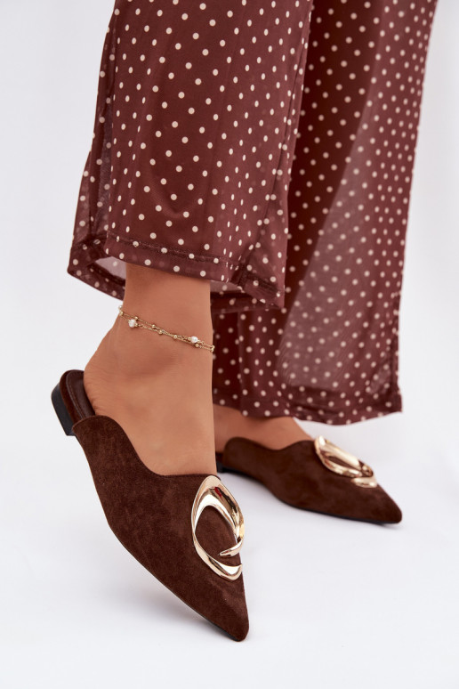 Moteriškos šlepetės Mule Su puošniais aukso spalvosm Detalem CzekoladoĮe Galvella