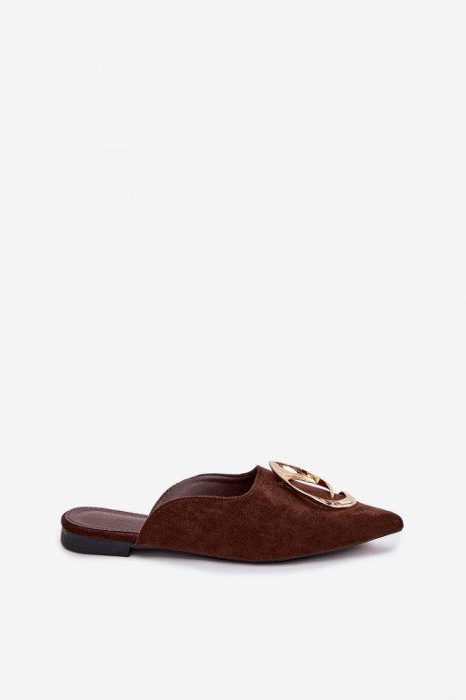 Moteriškos šlepetės Mule Su puošniais aukso spalvosm Detalem CzekoladoĮe Galvella