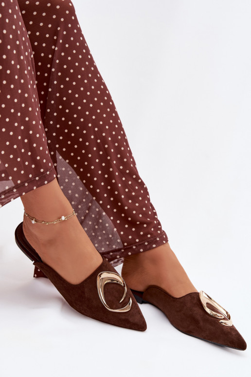 Moteriškos šlepetės Mule Su puošniais aukso spalvosm Detalem CzekoladoĮe Galvella