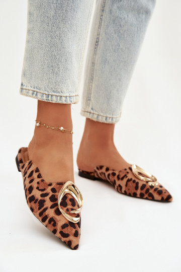 Moteriškos šlepetės Mule Su puošniais aukso spalvosm Detalem su leopardo kailio raštais Galvella